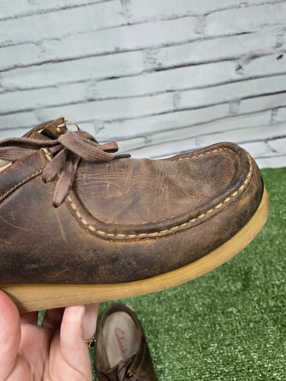 Clarks Classic Wallabee EVO Stinson Beeswax Leather Gum Sole Moc Toe Loafers Sz9